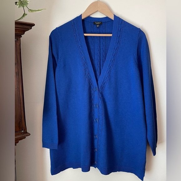 Talbots Blue Boyfriend Cardigan V-Neck Long Sleeve Button Front Size 2X Petite - Picture 2 of 16